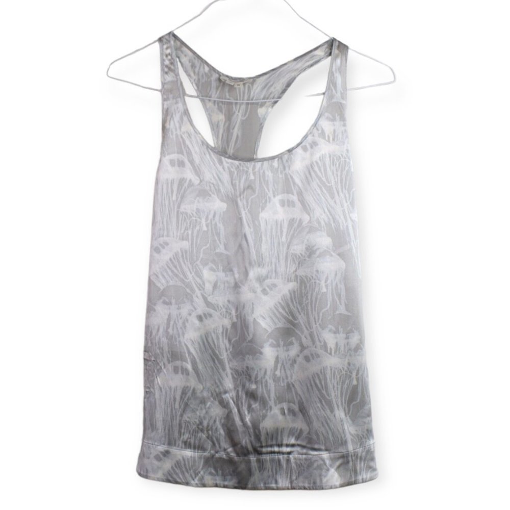 Helmut Lang Tank M Womens Gray Printed Scoop Neck Sleeveless Silk Blend